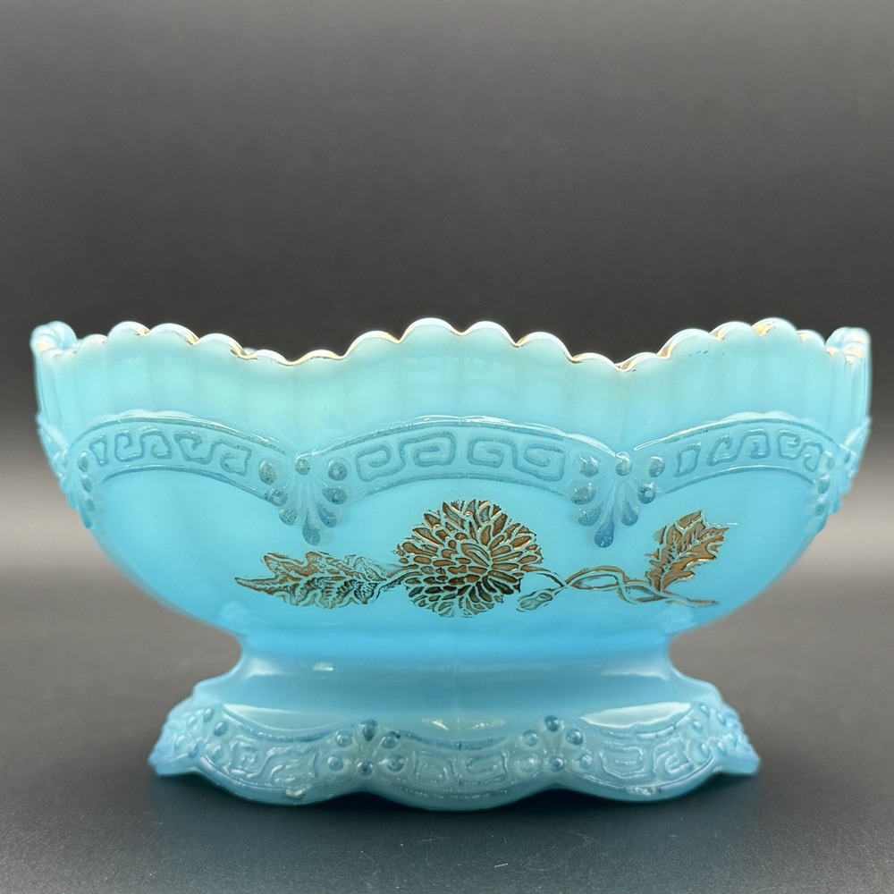 EAPG Northwood Glass Chrysanthemum Sprig Pagoda Blue Custard Compote Berry Bowl